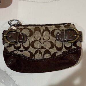 Coach Brown Signature Canvas and Suede Wristlet